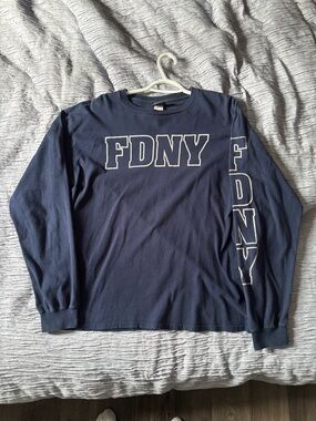 DNY Navy Tee with Red FDNY Neck Label